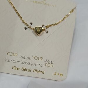 Mia Sarine heart shaped‎ K initial fine silver plated 16" pendant necklace new